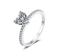 Bishilin Sterling Silver Rings Pack, Promise Ring to Myself Silver Heart with 6.5mm Cubic Zirconia Size P 1/2
