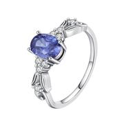 Bishilin Sterling Silver Rings, Silver Rings Boho Vintage Leaf with Purple Oval Cubic Zirconia Size N 1/2