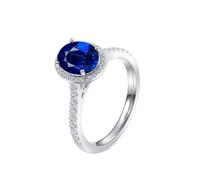 Bishilin The Promise Ring, Pretty Rings for Women 18.1K White Gold Classic with 2Ct Blue Oval Created Sapphire Size O 1/2