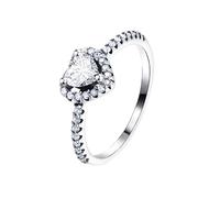 Bishilin The Promise Ring, Sterling Silver Wedding Rings Silver Round with White Heart Shape Zirconia Size L 1/2