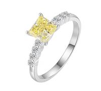 Bishilin The Wedding Band, Bridal Rings for Women 14K White Gold Elegant with 1Ct Yellow Square Created Diamond Size T 1/2