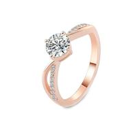 Bishilin The Wedding Ring, Dainty Promise Ring 18.1K Rose Gold with 1Ct Round Shape Moissanite Size T 1/2