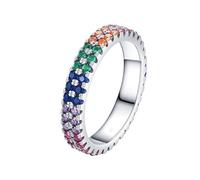 Bishilin The Wedding Ring, Sterling Silver Engagement Rings Silver Inlaid Stones with Multicolor Round Cubic Zirconia Size R 1/2
