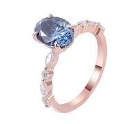 Bishilin Travel Wedding Ring Set Moissanite, Cute Rings Set 14K Rose Gold 4 Claws with 3Ct Blue Oval Moissanite Size T 1/2