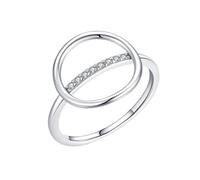 Bishilin Wedding Anniversary Rings, Women Rings Engagement 9K White Gold Circle Inlaid Stones with Round Moissanite Size L 1/2