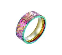 Bishilin Wedding Band for Man, Mens Eternity Ring Multicolor Whirlpool Pattern Wide 8mm Size T 1/2