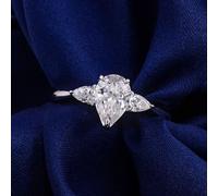 Bishilin Wedding Bands for Her, Moissanite Rings 9K White Gold Simple Teardrop with 2Ct Moissanite Size R 1/2