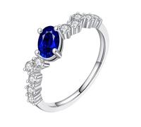 Bishilin Wedding Ring Set Sterling Silver, Cubic Zirconia Ring for Women Silver Elegant 4 Prong with Blue Oval Cubic Zirconia Size P 1/2