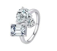 Bishilin Wedding Rings Gold, Sterling Silver Thumb Rings Silver Simple Teardrop Rectangle Round with Cubic Zirconia Size L 1/2