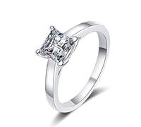 Bishilin Wedding Rings, S925 Sterling Silver Rings for Women Silver Square with 7X7 Princess Cubic Zirconia Size M 1/2