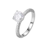 Bishilin White Gold Band Ring Woman, Women's Stacking Rings 14K Classic with 1Ct Round Moissanite Size N 1/2