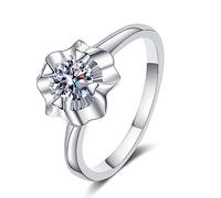 Bishilin White Gold Wedding Band Thin, The Engagement Ring Heart Claw Flower with 4mm Cubic Zirconia Sterling Silver Size N 1/2