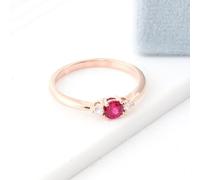 Bishilin Women Rings Set, Woman Rings 18.1K Rose Gold Round with Ruby with Rose Red Round Ruby Size T 1/2