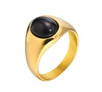 Bishilin Women's Anniversary Rings, Golden Rings with Oval Shape Black Cubic Zirconia Size P 1/2