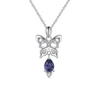 Bishilin Womens Necklace Chains Sterling Silver, Silver Necklace Women Butterfly with Purple Pear Cubic Zirconia