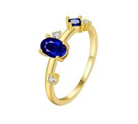 Bishilin Womens Rings Set, Gold Engagement Ring Round with Blue Oval Shape Cubic Zirconia Sterling Silver Size P 1/2