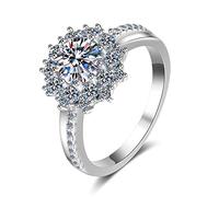 Bishilin Womens Rings Sterling Silver, Plain Wedding Ring Silver Flower with 6.5mm Round Cubic Zirconia Size L 1/2