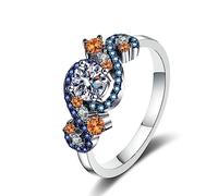 Bishilin Womens Silver Rings, Plain Sterling Silver Rings with 4-Prong White 0.5ct Moissanite Size K 1/2