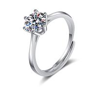 Bishilin Zircon Ring for Women, Plain Wedding Ring White Gold Round-Shape with 6.5mm Cubic Zirconia Sterling Silver Size Q 1/2