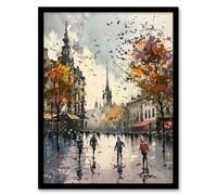 Bishop Auckland Castle Modern Artwork Autumnal Framed Art Print Artery8 Grey A4