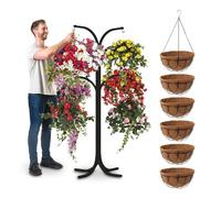 Bishop Flower Hanging Basket Bracket Display Stand Patio Planter Cascade Home Garden Centre Heavy Duty British Made (6 Arm Version with Hoop Wire Baskets)