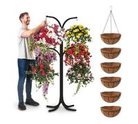 Bishop Flower Hanging Basket Display Stand Patio Planter Cascade Home Garden Centre Heavy Duty British Made (6 Arm Version with Traditional Wire Baskets)