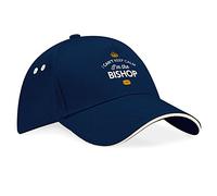 Bishop Gift Hat Baseball Cap for Wedding Day Keepsake for Men Stag Do Party Bishop to be Gift Idea Accessories Favours Present (UK, Alpha, One Size, Navy/White Trim)