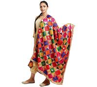 BishtHub Dupatta Chiffon Scarf Wrap Indian Stole Embroidered Heavy Design Fulkari Chunni For Womens, Multicolor, Medium