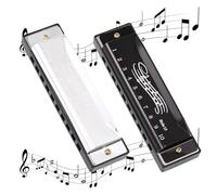 Bisienya 2 Pcs of Harmonica,Harmonicas for Adults,10-Hole Key of C Harmonica Kids,Small and Portable,a Variety of Playing Styles,Suitable for Children,Adult Beginners and Performers (Black + Silver)