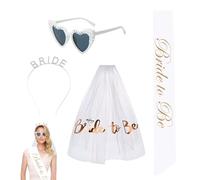 Bisienya Bride to Be Sash Hen Party Accessories Bride to Be Accessories 4-Piece Bridal Outfit Includes Bride Sunglassesbride, Ribbon, Veil, Headband Suitable as Wedding Photo Props
