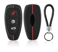 Bisienya Silicone Car Key Cover for Ford Models, Compatible with Ford Focus Kuga Edge Ranger Mondeo，Protective Case with Unique Honeycomb Design & Red Line Detailing