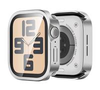 Bisikor 3 in 1 Metal Cases Compatible with Apple Watch Series 6/5/4, SE 3/2/1 44mm Case Built-in Screen Protector, Straight Edge Rugged Protective Metal Cover with Back Cover for iWatch 44mm, Silver