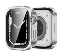 Bisikor 3 in 1 Metal Cases Compatible with Apple Watch Series 9/8/7 45mm Case Built-in Screen Protector, Straight Edge Rugged Protective Metal Cover with Back Cover for iWatch 45mm, Silver