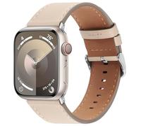 Bisikor Compatible with Apple Watch Strap 38mm 40mm 41mm 42mm(Series 10/11) Genuine Leather Wristband Replacement Strap for iWatch SE Series 11 10 9 8 7 6 5 4 3 2 1 (Starlight)