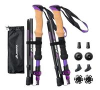 BISINNA Carbon Fibre Trekking Poles, 2-Pack, Lightweight Collapsible Walking Sticks, Quick Lock System (Purple, 95-115cm)