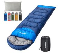 BISINNA Sleeping Bag with Pillow - 4 Season Lightweight Waterproof Warm Sleeping Bag with a compression sack for Adults, Women, Men's Outdoors Camping, Hiking, Backpacking (4 Season/Blue/Right)