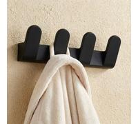 Bisk 4-Hook Quad Hanger Wall Dressing-Gown Towel Bathroom Black Powder Coated Zamak