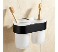 Bisk Double Tempered Glass Toothmug Toothbrush Cup Bathroom Black Powder Coated Zamak