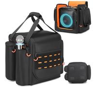 BISKLNDN Speaker Bag Travel Carrying Case Fits JBL PartyBox Encore Essential/Essential 2, Portable Speaker Tote Storage Bag with Strap & Organized Pockets for Microphone, Charger, Cable & More