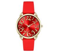 Bisley 38mm Women Watch Colorful Arabic Number Dial Easy to Read Silicone Strap Watch, Red, 38 mm, casual