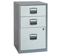 Bisley PFA Steel Filing Cabinet 3 Drawers Lockable 413 x 400 x 672 mm Silver, White