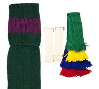 Bisley Shooting socks and bright garters Bottle Green with Purple - Size 8-10