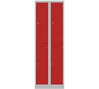 Bisley Steel Locker 2 Doors 2 nests Combination Lock M2 600 x 450 x 1,800 mm Light Grey, Cardinal Red