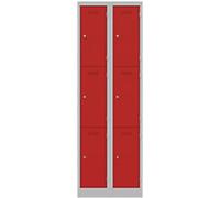 Bisley Steel Locker 3 Doors 2 nests Combination Lock M2 600 x 450 x 1,800 mm Light Grey, Cardinal Red