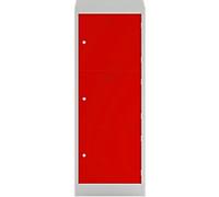 Bisley Steel Locker 3 Doors 2 nests Pad lock 500 x 450 x 1,330 mm Light Grey, Cardinal Red