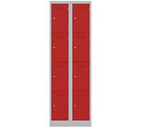 Bisley Steel Locker 4 Doors 2 nests Combination Lock M2 600 x 450 x 1,800 mm Light Grey, Cardinal Red