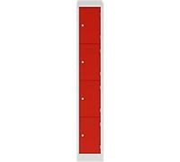 Bisley Steel Locker 4 Doors Pad lock 300 x 450 x 1,800 mm Light Grey, Cardinal Red