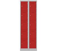 Bisley Steel Locker 5 Doors 2 nests Combination Lock M2 600 x 450 x 1,800 mm Light Grey, Cardinal Red
