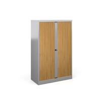 Bisley systems storage medium tambour cupboard 1570mm high - silver with beech doors