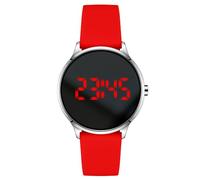 Bisley Unisex Silicone Digital Watch LED Display Big Face Easy to Read Watch, Silver/red